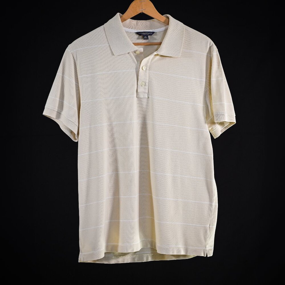Banana Republic Polo Shirt Mens XL Fitted Casual Knit Beige Striped Short Sleeve